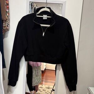 TNA Black Cropped Quarter-Zip Sweatshirt